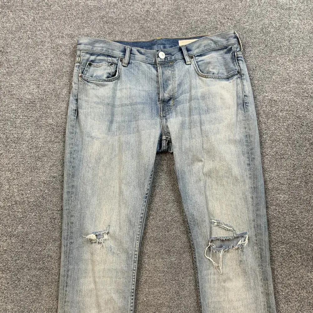 AllSaints Jeans Mens 32 Light Wash Rex Slim Fit Ripped Distressed Denim Stretch